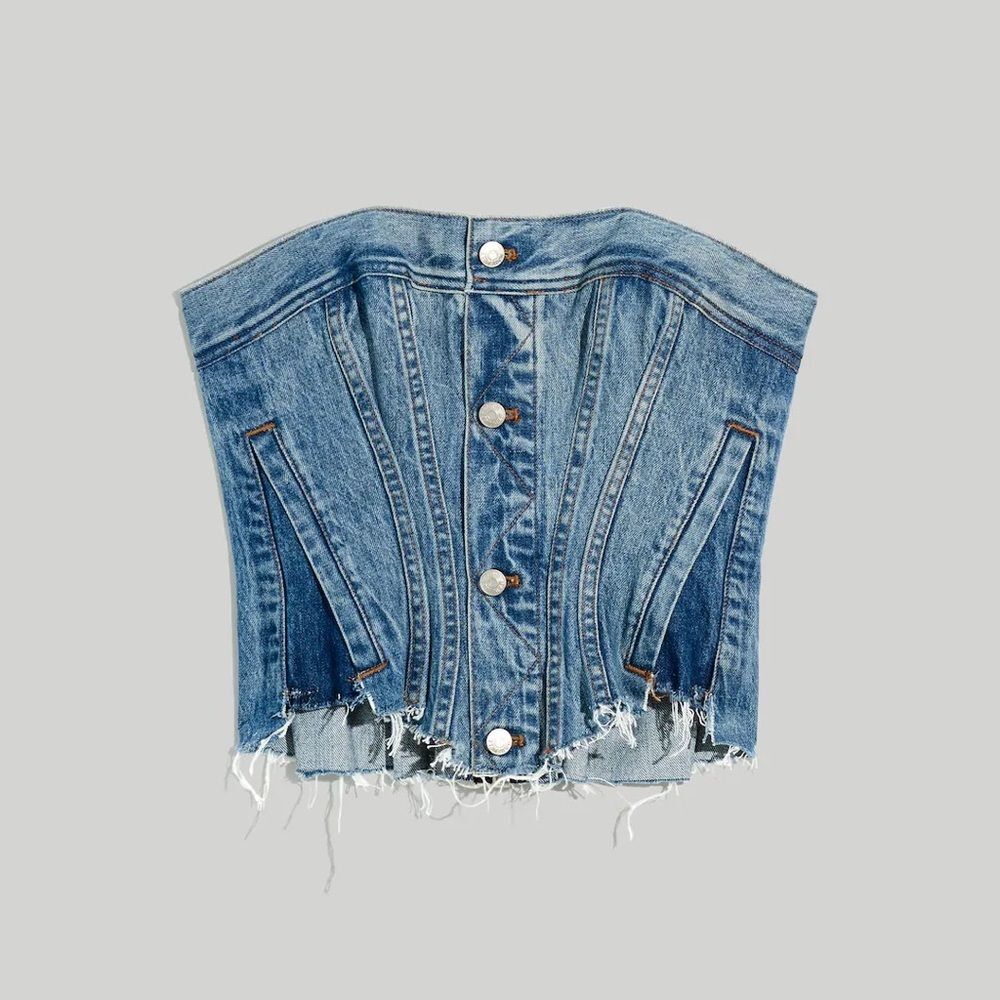 NEW Madewell Limited Edition Reconstructed Medium Wash Denim Corset Bustier Top